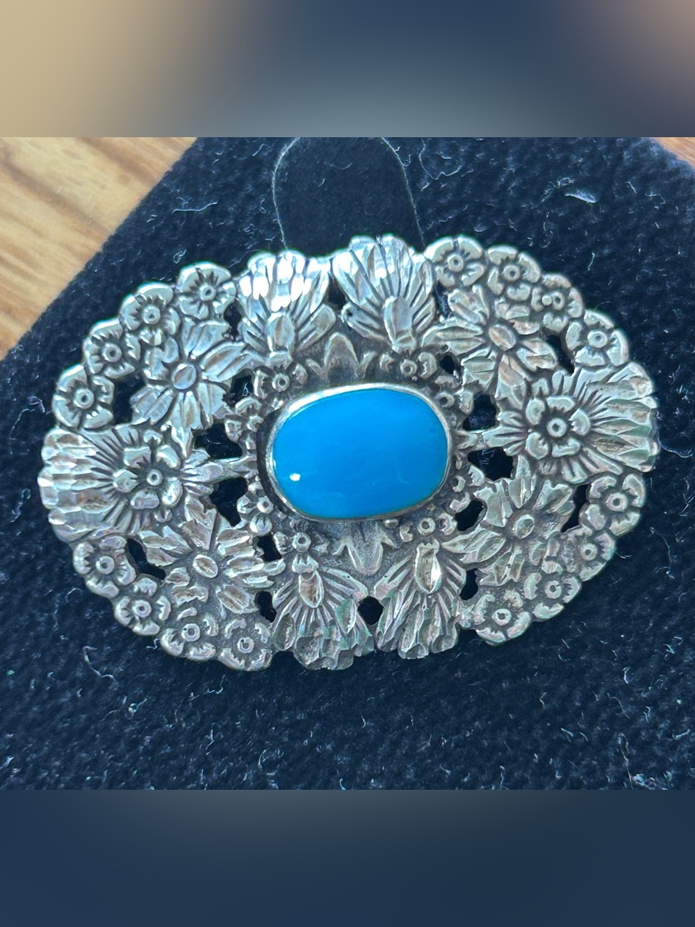 Vintage Native Sterling silver and turquoise filigree brooch and pendant.